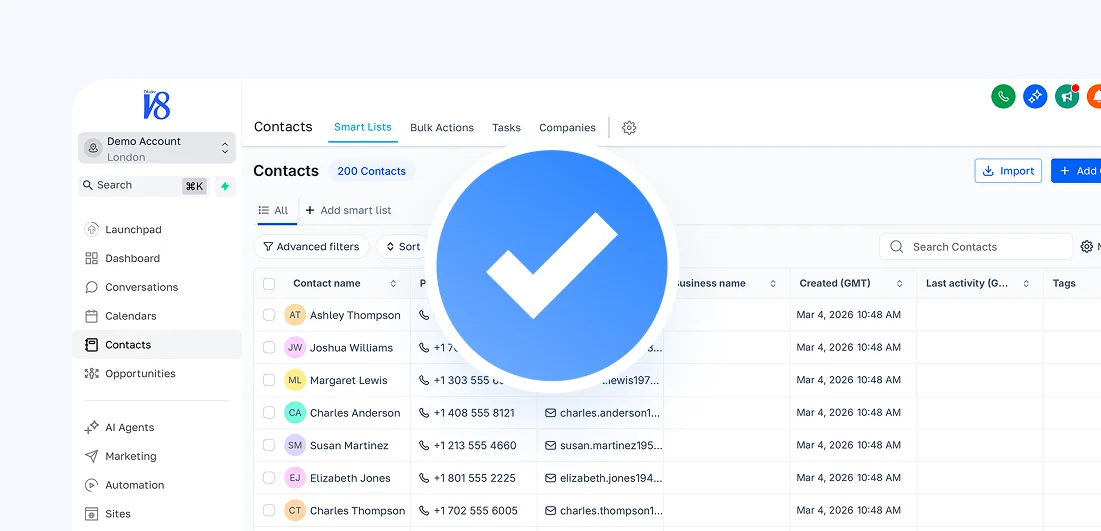 V8 CRM contacts management