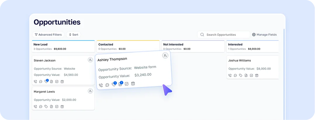 v8 crm opportunities